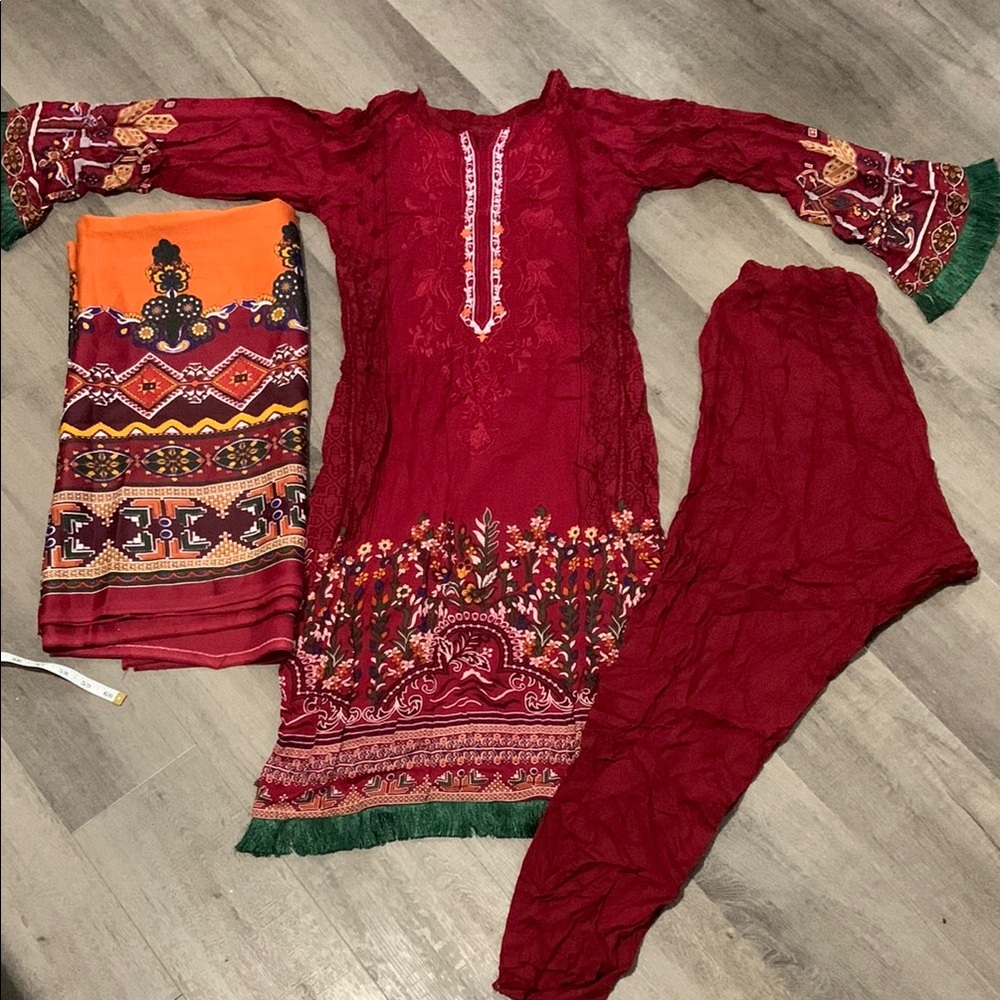 Red and Orange Embroidered Ethnic Outfit